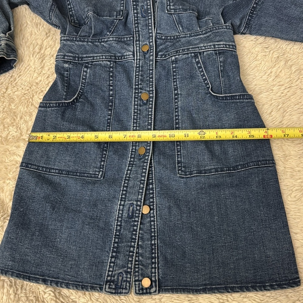 Free People Dark Wash Denim Long Sleeve Botton-Front Mini Dress  size XS - Picture 12 of 16